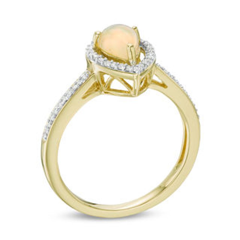 Pear-Shaped Opal and 0.15 CT. T.W. Diamond Frame Ring in 10K Gold|Peoples Jewellers
