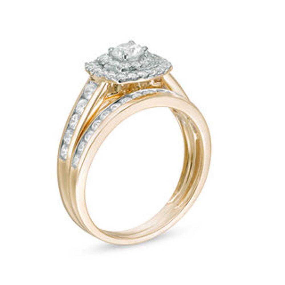 0.95 CT. T.W. Certified Canadian Diamond Double Square Frame Bridal Set in 14K Gold (I/I1)|Peoples Jewellers