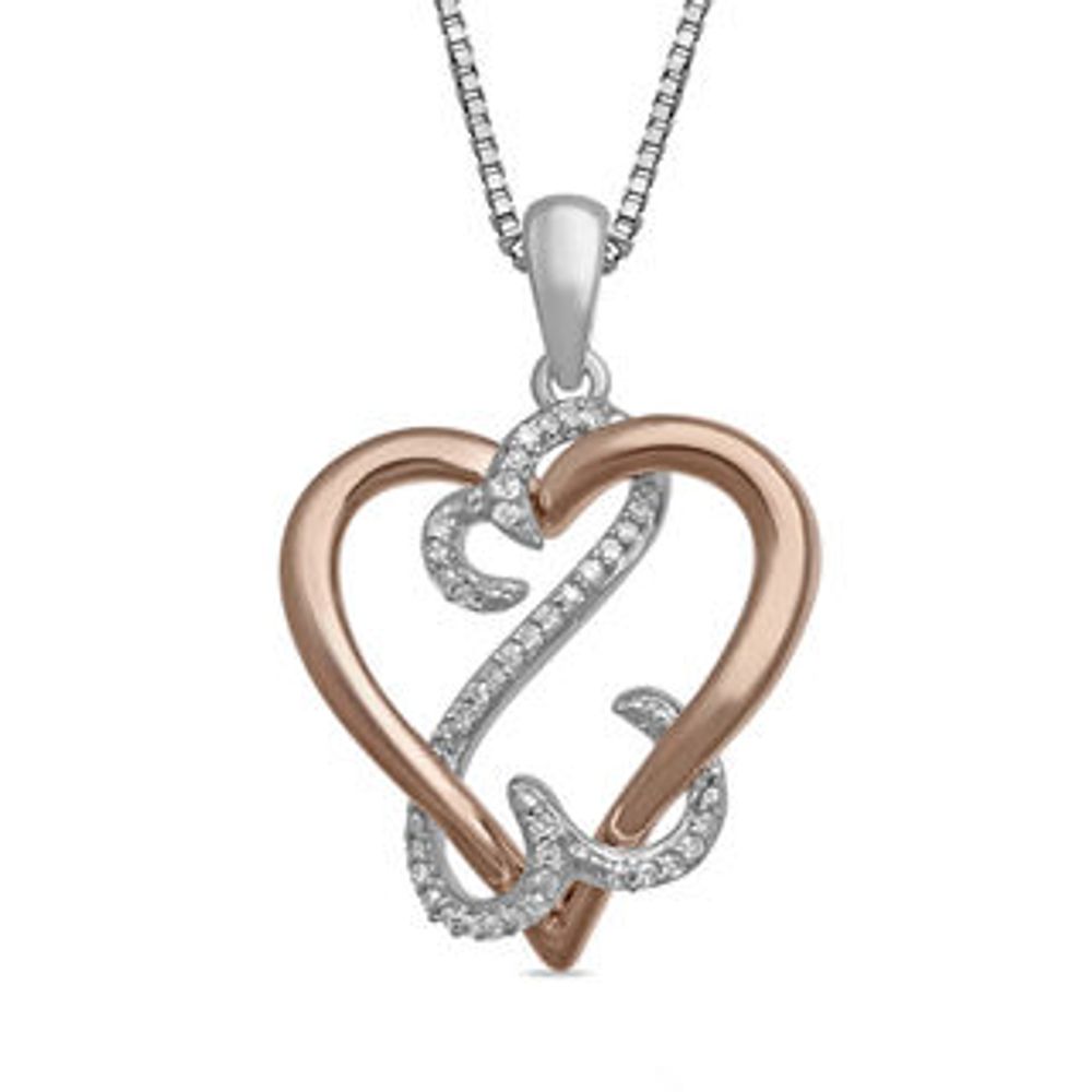 Open Hearts by Jane Seymour™ 0.07 CT. T.W. Diamond Interlocking Pendant in Sterling Silver and 10K Rose Gold|Peoples Jewellers
