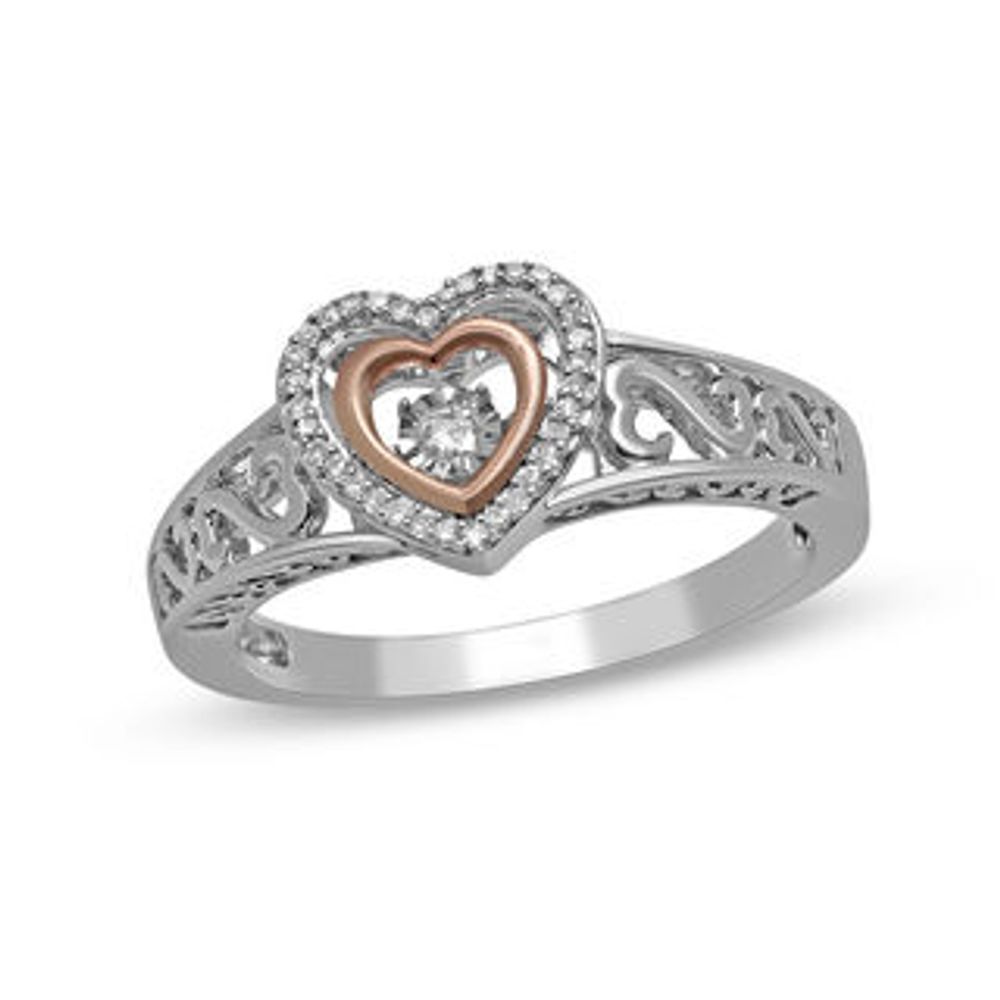 Open Hearts by Jane Seymour™ 0.07 CT. T.W. Diamond Double Heart Ring in Sterling Silver and 10K Rose Gold|Peoples Jewellers