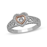 Open Hearts by Jane Seymour™ 0.07 CT. T.W. Diamond Double Heart Ring in Sterling Silver and 10K Rose Gold|Peoples Jewellers