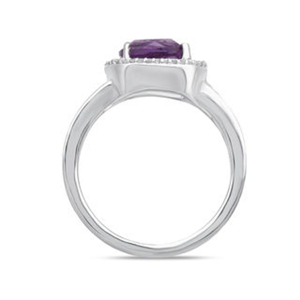 Open Hearts by Jane Seymour™ 8.0mm Amethyst and 0.10 CT. T.W. Diamond Frame Ring in Sterling Silver|Peoples Jewellers