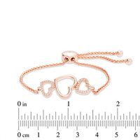 Lab-Created White Sapphire Triple Heart Bolo Bracelet in Sterling Silver with 18K Rose Gold Plate - 9.0"|Peoples Jewellers