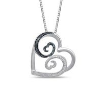 Open Hearts by Jane Seymour™ Enhanced Blue and White Diamond Accent Tilted Swirl Pendant in Sterling Silver|Peoples Jewellers