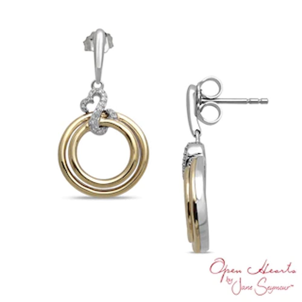 Open Hearts by Jane Seymour™ 0.06 CT. T.W. Diamond Circle Drop Earrings in Sterling Silver and 10K Gold|Peoples Jewellers