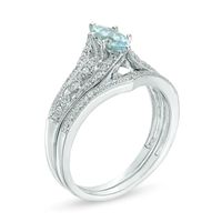Marquise Aquamarine and 0.18 CT. T.W. Diamond Vintage-Style Bridal Set in 10K White Gold|Peoples Jewellers