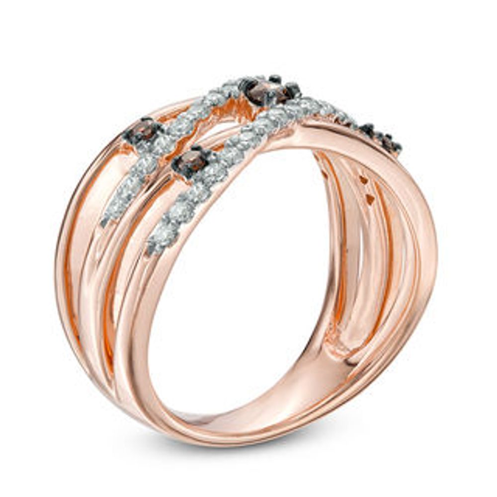 0.45 CT. T.W. Champagne and White Diamond Layered Orbit Ring in 10K Rose Gold|Peoples Jewellers