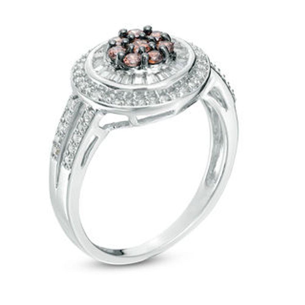 0.70 CT. T.W. Composite Enhanced Champagne and White Diamond Double Frame Ring in 10K White Gold|Peoples Jewellers