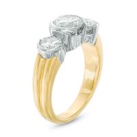 1.50 CT. T.W. Certified Canadian Diamond Three Stone Engagement Ring in 14K Two-Tone Gold (I/I2)|Peoples Jewellers