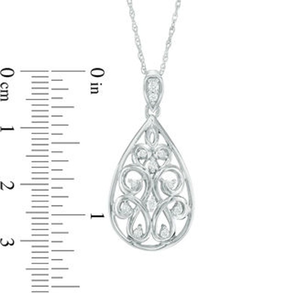 0.18 CT. T.W. Diamond Pear-Shaped Filigree Pendant in Sterling Silver|Peoples Jewellers