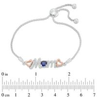 5.0mm Lab-Created Blue Sapphire and Diamond Accent "Mom" Bolo Bracelet in Sterling Silver and 10K Rose Gold - 9.5"|Peoples Jewellers