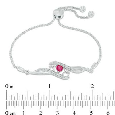 4.0mm Heart-Shaped Lab-Created Ruby and Diamond Accent "MOM" Bypass Bolo Bracelet in Sterling Silver - 9.5"|Peoples Jewellers