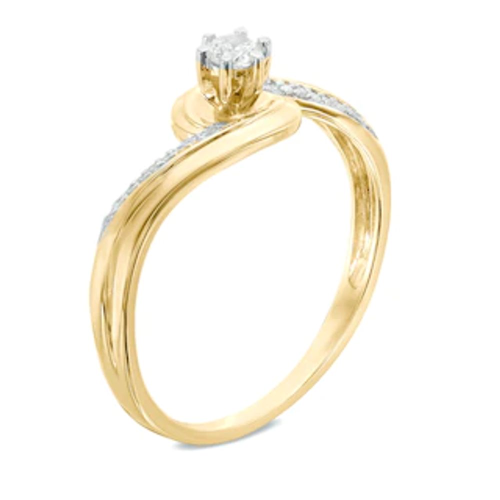 Diamond Accent Swirl Bypass Promise Ring in 10K Gold|Peoples Jewellers