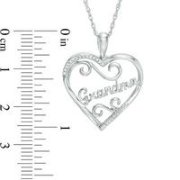 Diamond Accent Heart Filigree "Grandma" Pendant in Sterling Silver|Peoples Jewellers