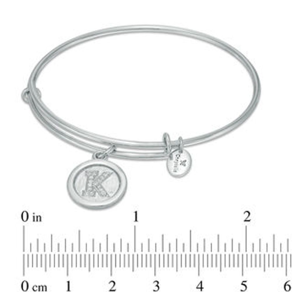 Chrysalis Cubic Zirconia "K" Initial Charm Adjustable Bangle in White Brass|Peoples Jewellers