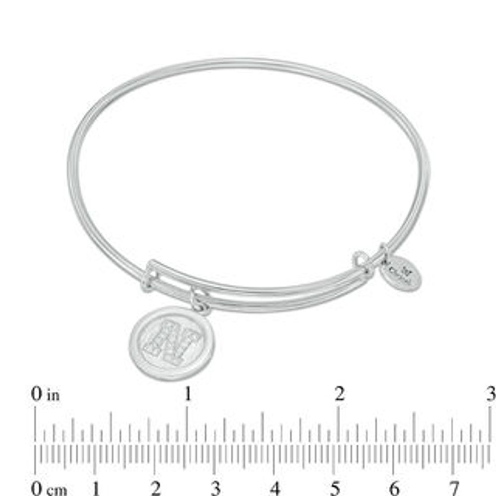 Chrysalis Cubic Zirconia "M" Initial Charm Adjustable Bangle in White Brass|Peoples Jewellers