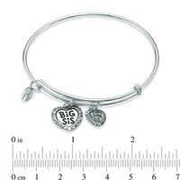 Chrysalis "Big Sis Little Sis" Charms Adjustable Bangle in White Brass|Peoples Jewellers