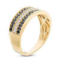 0.45 CT. T.W. Enhanced Black and White Diamond Three Row Band in 10K Gold|Peoples Jewellers