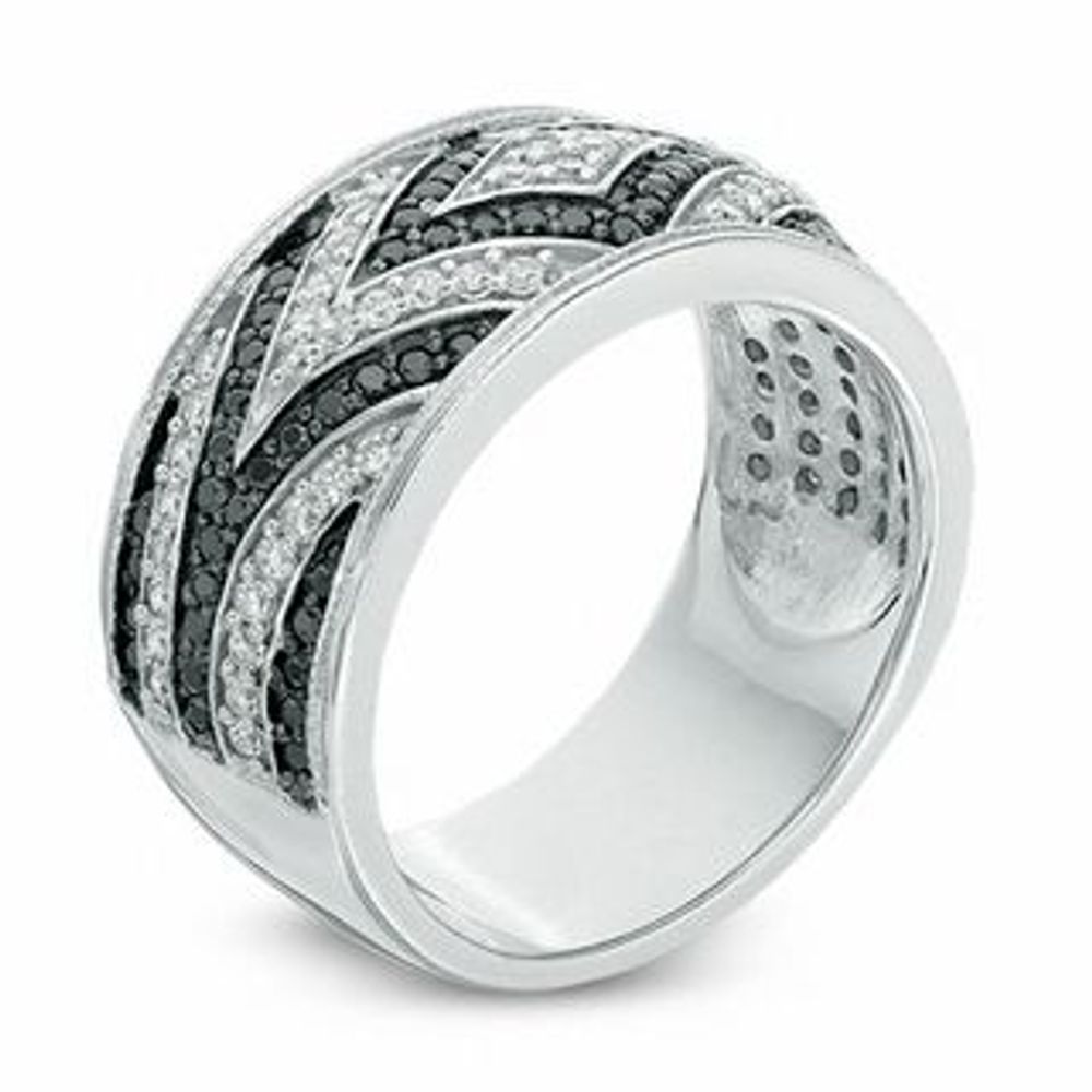 0.58 CT. T.W. Enhanced Black and White Diamond Geometric Alternating Band in 10K White Gold|Peoples Jewellers