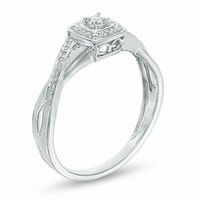 0.09 CT. T.W. Diamond Cushion Frame Twist Promise Ring in 10K White Gold|Peoples Jewellers