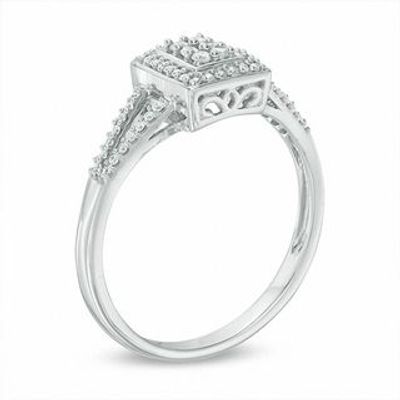 0.18 CT. T.W. Composite Diamond Rectangle Frame Promise Ring in 10K White Gold|Peoples Jewellers