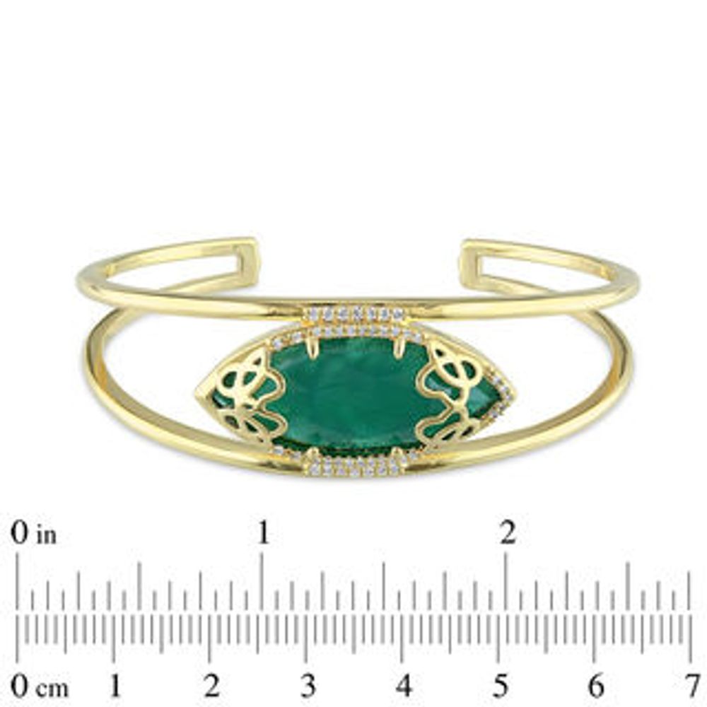 Julianna B™ Green Chalcedony and 0.28 CT. T.W. Diamond Cursive "JB" Cuff in Sterling Silver with 18K Gold Plate|Peoples Jewellers