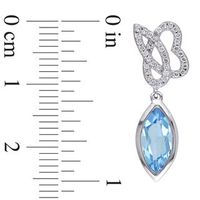 Julianna B™ Marquise Swiss Blue Topaz and 0.21 CT. T.W. Diamond Cursive "JB" Drop Earrings in 14K White Gold|Peoples Jewellers