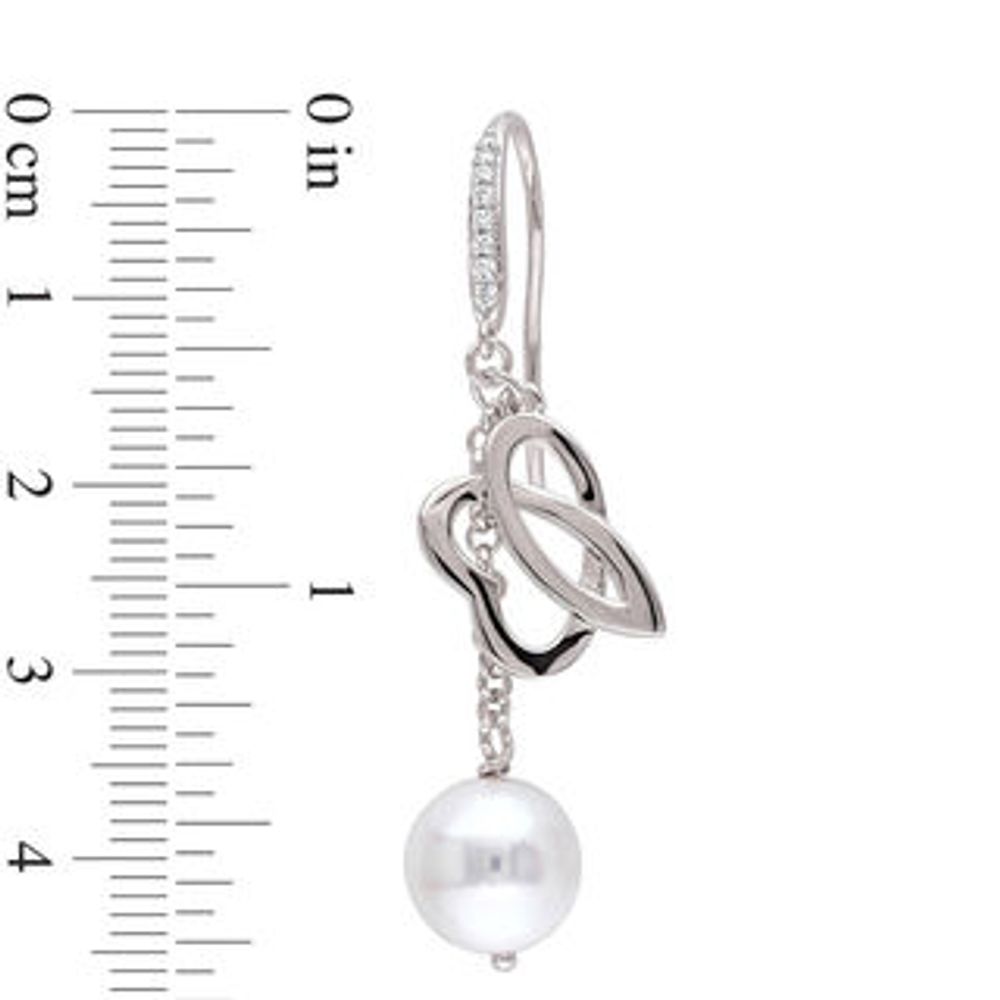 Julianna B™ 9.0-9.5mm Freshwater Cultured Pearl and Diamond Cursive "JB" Drop Earrings in Sterling Silver|Peoples Jewellers