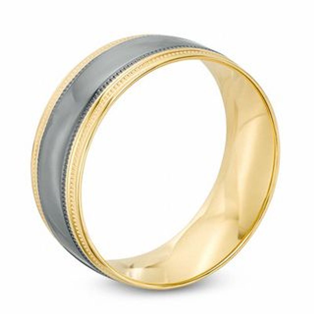 Men's 8.0mm Comfort Fit Wedding Band in 10K Gold with Black Rhodium|Peoples Jewellers