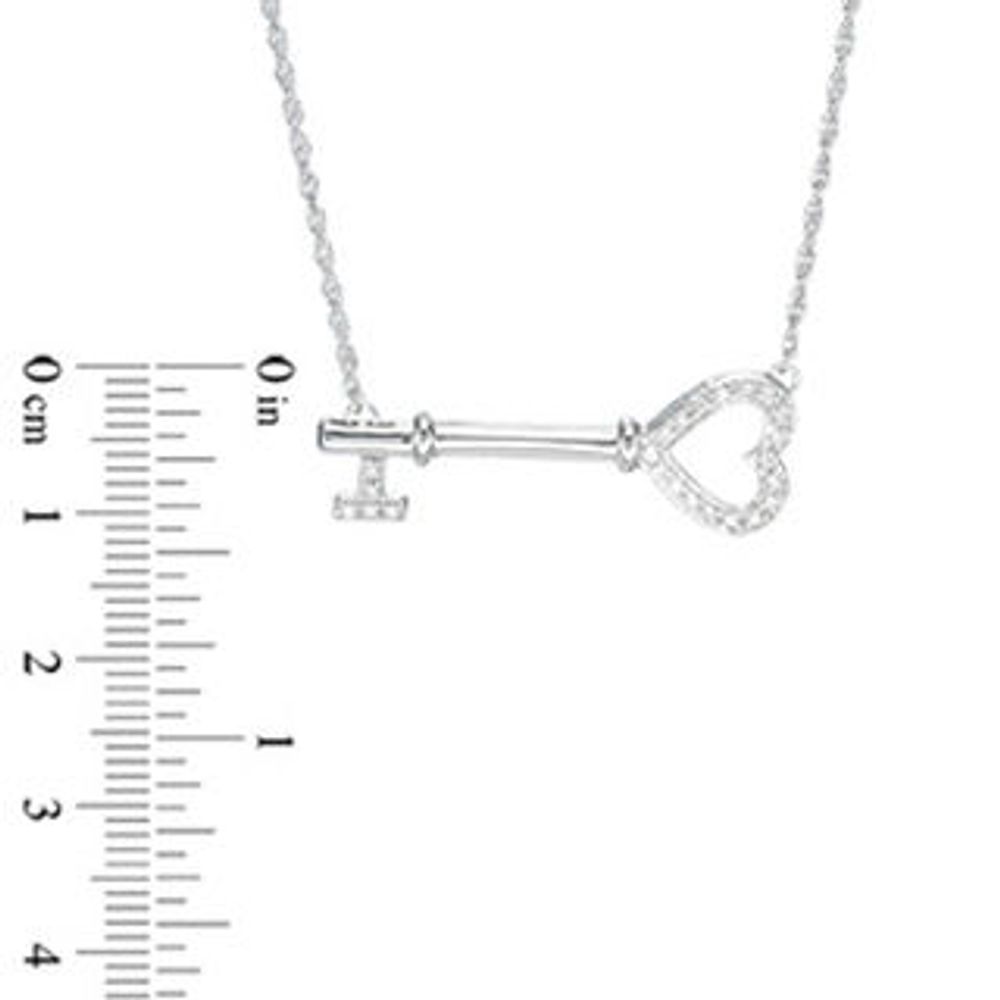 0.09 CT. T.W. Diamond Sideways Heart Key Necklace in Sterling Silver|Peoples Jewellers