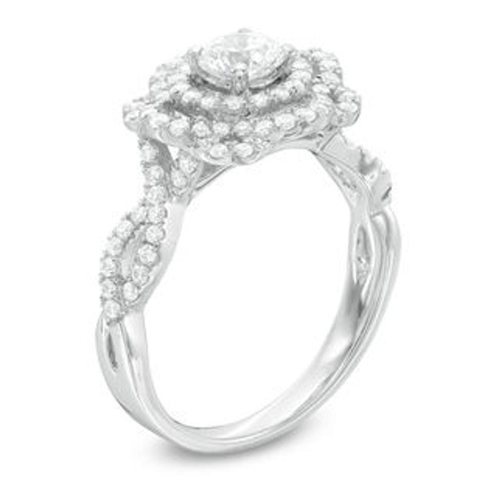 1.00 CT. T.W. Certified Canadian Diamond Flower Frame Engagement Ring in 14K White Gold (I/I1)|Peoples Jewellers