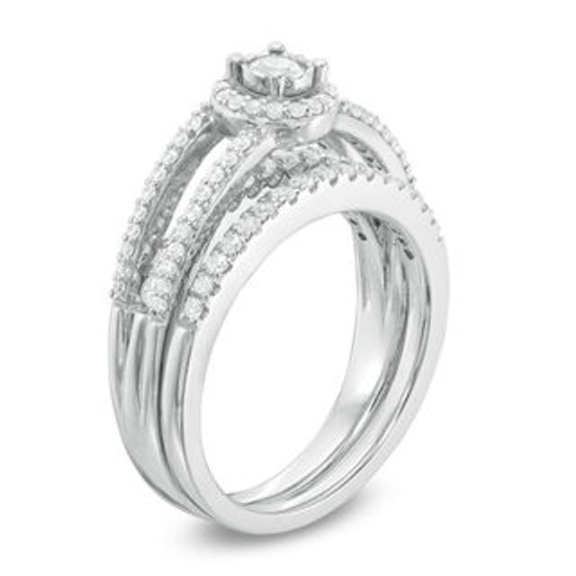 0.58 CT. T.W. Diamond Frame Multi-Row Bridal Set in 10K White Gold|Peoples Jewellers