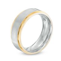 Men's 8.0mm Step Edge Wedding Band in Stainless Steel and Yellow IP - Size 10|Peoples Jewellers