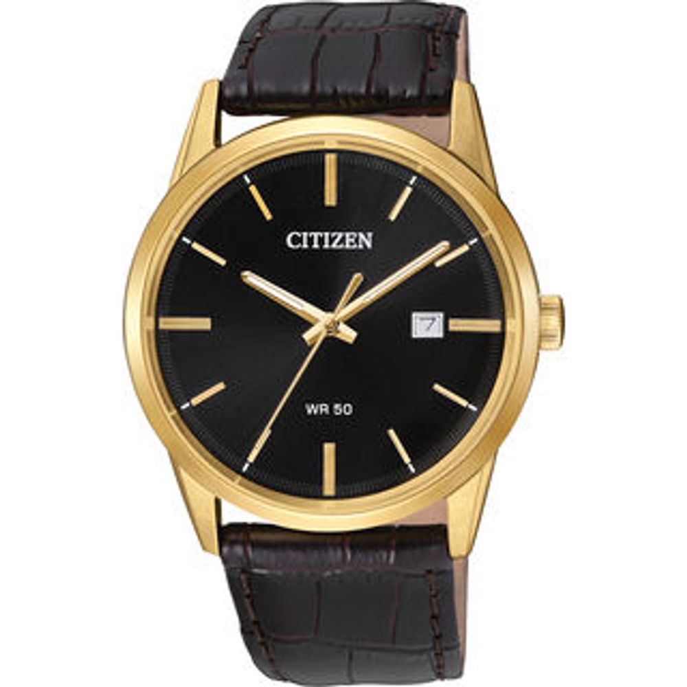 Men's Citizen Quartz Gold-Tone Strap Watch with Black Dial (Model: BI5002-06E)|Peoples Jewellers