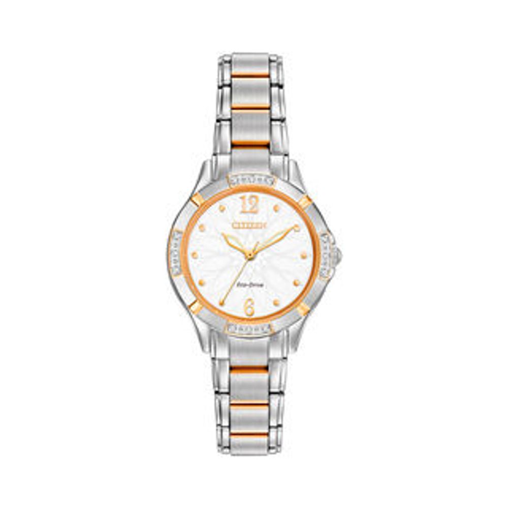 Ladies' Citizen Eco-Drive® Diamond Accent Two-Toned Watch with White Dial (Model: EM0454-52A)|Peoples Jewellers