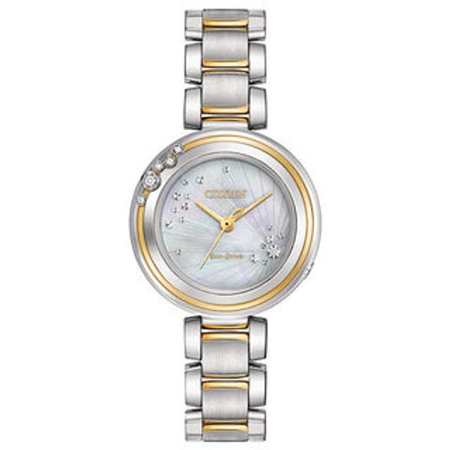 Ladies' Citizen Eco-Drive® L Carina Diamond Accent Two-Tone Watch with Mother-of-Pearl Dial (Model: EM0464-59D)|Peoples Jewellers
