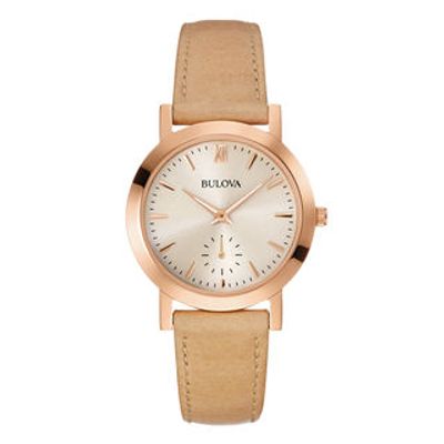 Ladies' Bulova Classic Rose-Tone Strap Watch with White Dial (Model: 97L146)|Peoples Jewellers