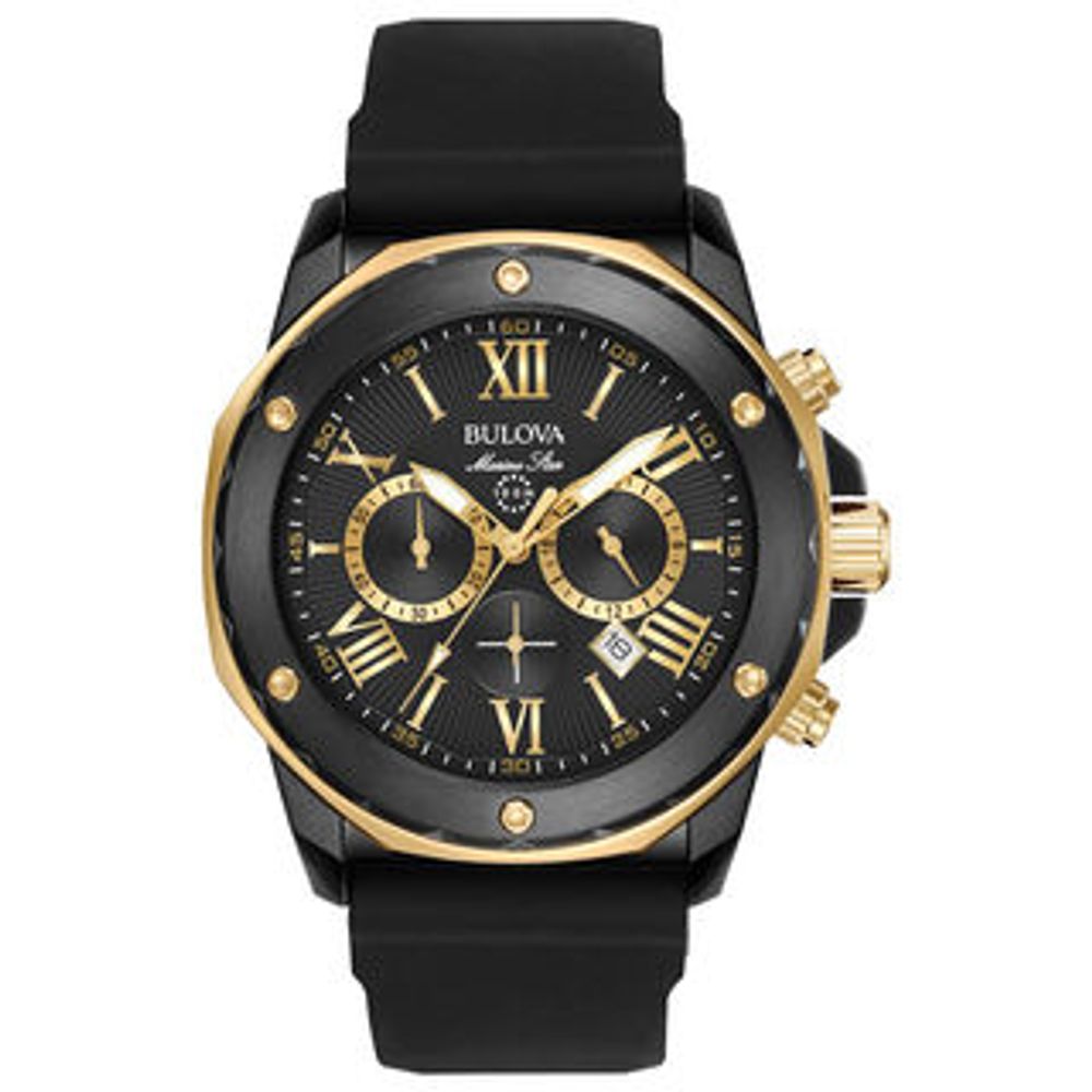 Men's Bulova Marine Star Chronograph Two-Tone Strap Watch with Black Dial (Model: 98B278)|Peoples Jewellers