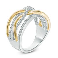 0.15 CT. T.W. Diamond Wavy Crossover Band in Sterling Silver and 10K Gold|Peoples Jewellers