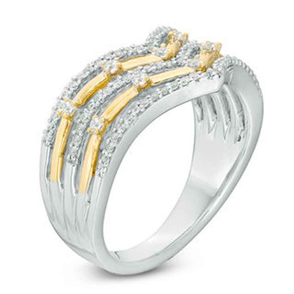 0.30 CT. T.W. Diamond Multi-Row Chevron Ring in Sterling Silver and 10K Gold|Peoples Jewellers