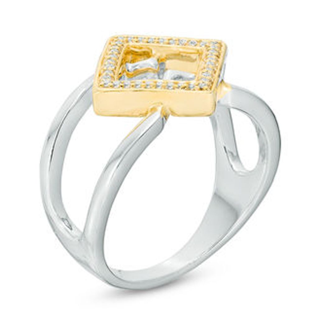 0.09 CT. T.W. Diamond Tilted Open Square Ring in Sterling Silver and 10K Gold|Peoples Jewellers