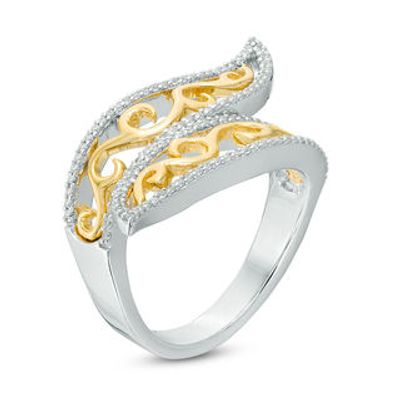 0.30 CT. T.W Diamond Split Wave Bypass Ring in Sterling Silver and 10K Gold|Peoples Jewellers