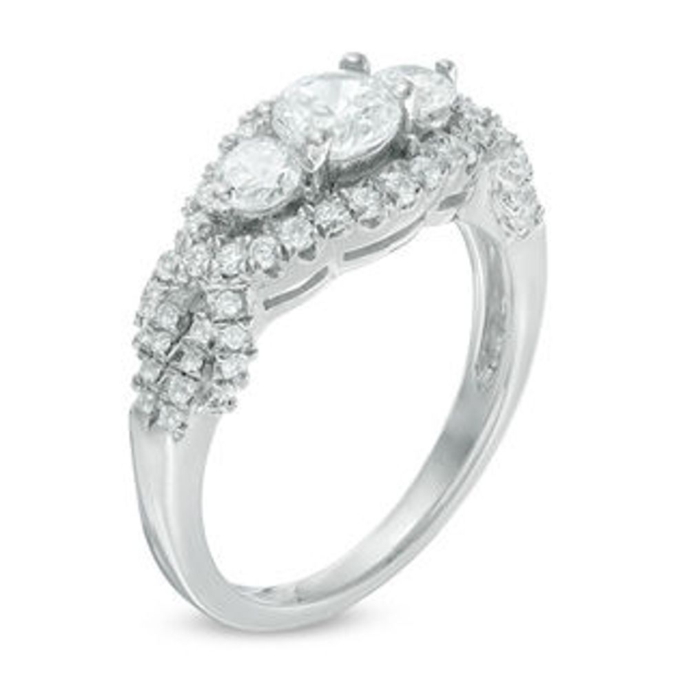 1.20 CT. T.W. Diamond Three Stone Twist Frame Engagement Ring in 10K White Gold|Peoples Jewellers
