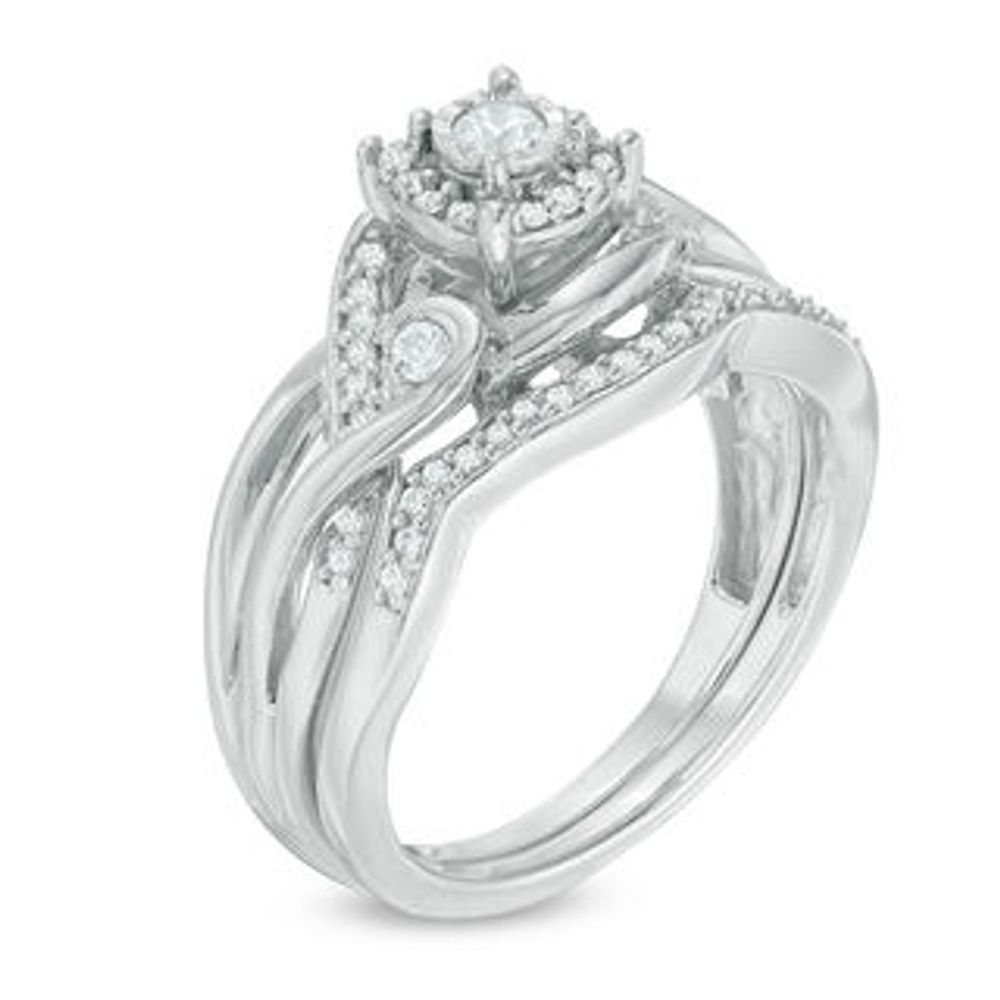 0.30 CT. T.W. Diamond Frame Split Shank Bridal Set in Sterling Silver|Peoples Jewellers