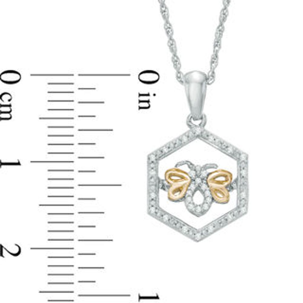 Unstoppable Love™ Diamond Accent Hexagon Frame Bee Pendant in Sterling Silver and 10K Gold|Peoples Jewellers