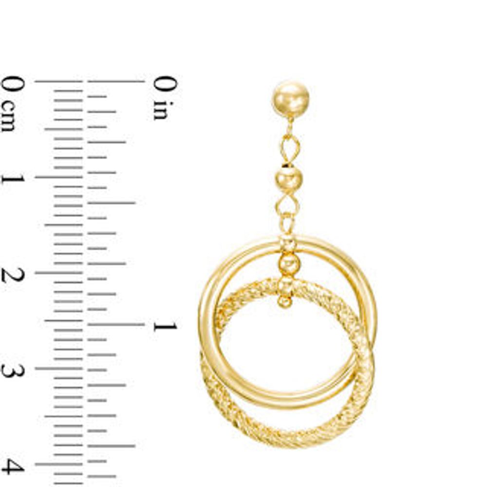 Etched Double Circle Drop Earrings in 14K Gold|Peoples Jewellers