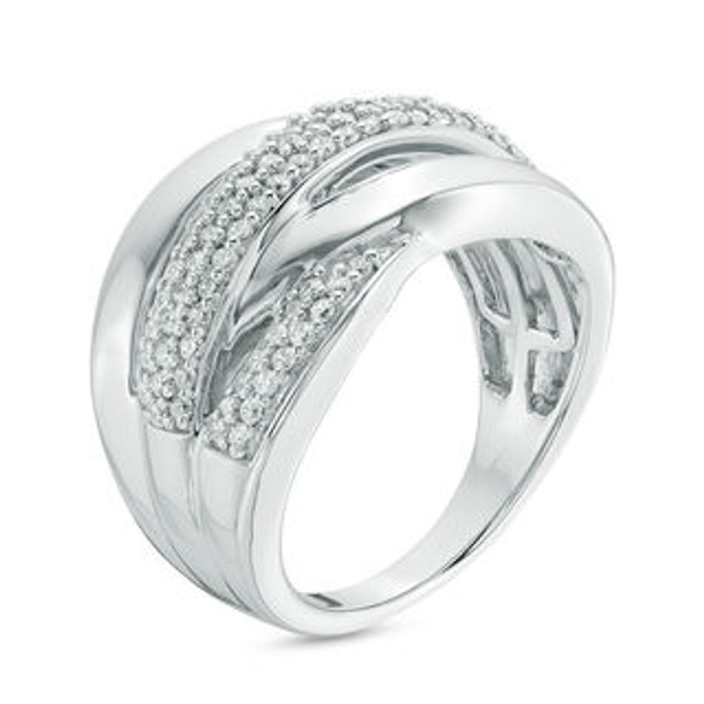0.58 CT. T.W. Diamond Alternating Crossover Ring in 10K White Gold|Peoples Jewellers