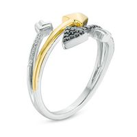 0.11 CT. T.W. Enhanced Black and White Diamond Double Arrow Wrap Ring in Sterling Silver and 10K Gold|Peoples Jewellers