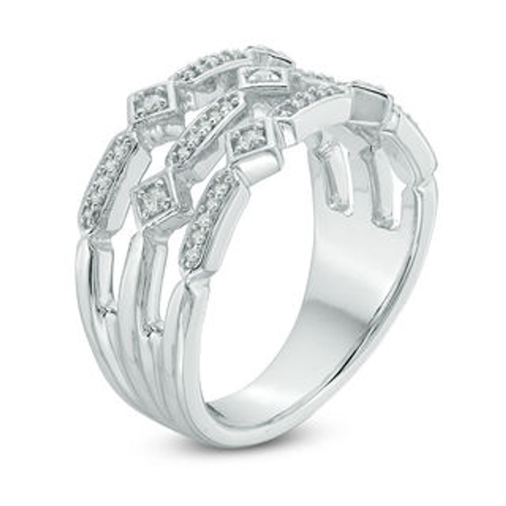 0.18 CT. T.W. Diamond Alternating Geometric Three Row Ring in 10K White Gold|Peoples Jewellers