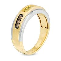 Men's 0.25 CT. T.W. Enhanced Yellow and Champagne Diamond Satin Band in 10K Two-Tone Gold|Peoples Jewellers